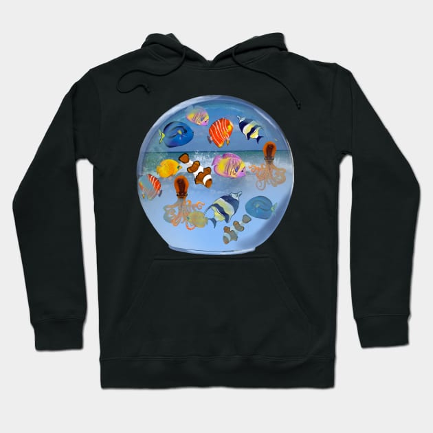 Aquarium Globe - Octopus squid and friends  tropical Coral reef fish rainbow coloured / colored   fish and octopus swimming under the sea Hoodie by Artonmytee